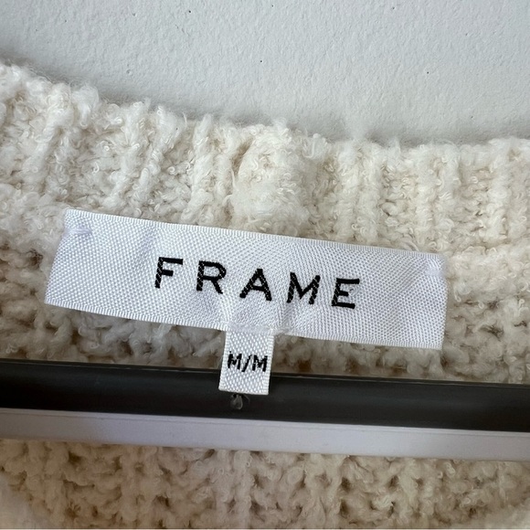 Frame Cotton Chunky Knit Balloon Sleeve Sweater Off White - Picture 7 of 9